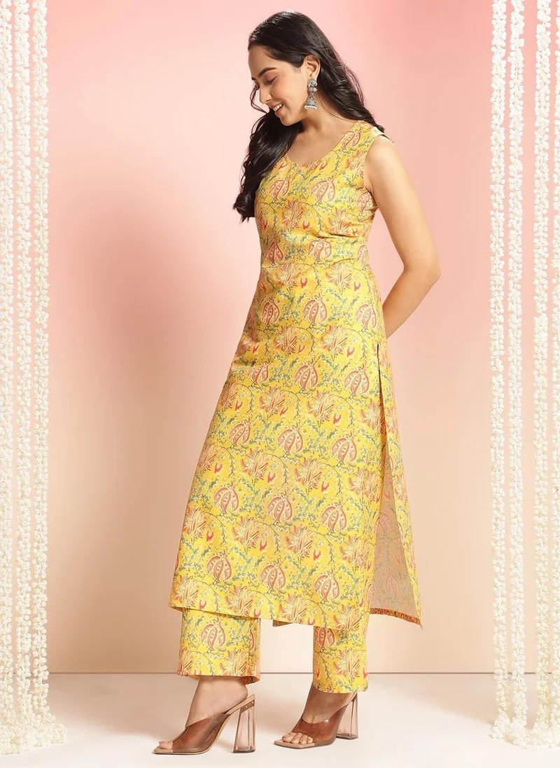 GoSriKi  GoSriKi Women's Rayon Viscose Straight Printed Kurta with Palazzo (CUBU YELLOW-VKS01-GS_5XL_Yellow_XXXXX-Large) for Women | Best Price UAE